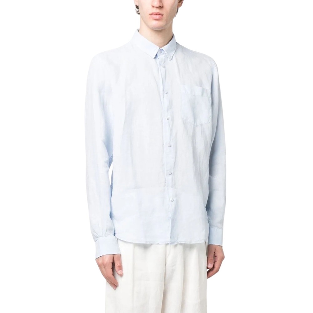 Vilebrequin Mens 4XL Light Blue 100% Linen Button Up Shirt Pocket Coastal Luxury
